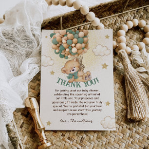 Teddy Bear Green Brown Baby Shower Thank You Card
