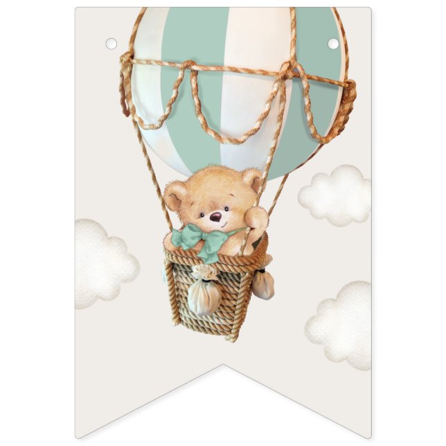 Teddy Bear, Green Hot Air Balloon, First Birthday Bunting (First Flag)