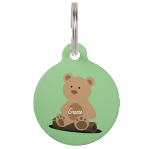 Teddy Bear Green Personalised Pet ID Tag