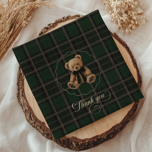 Teddy Bear Green Tartan Baby Shower  Napkin (teddy bear napkins, green tartan baby shower, preppy baby shower, polo bear theme, classic baby show)