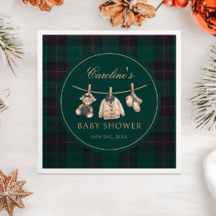 Teddy Bear Green Tartan Baby Shower Napkins