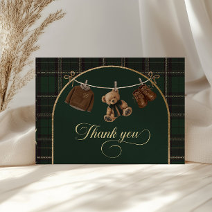 Teddy Bear Green Tartan Baby Shower Thank You Card