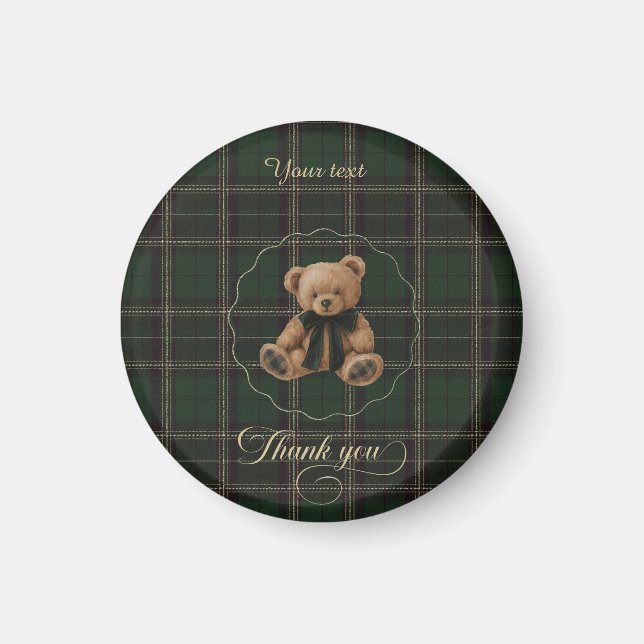 Teddy Bear Green Tartan  Magnet (Front)