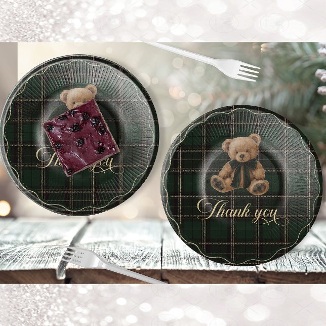 Teddy Bear Green Tartan Paper Plate (Teddy Bear Green Tartan Paper Plate)