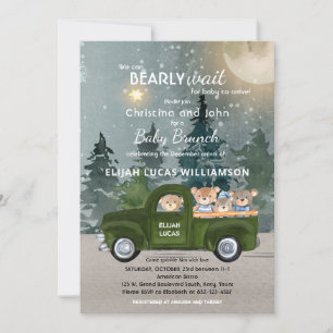 Teddy Bear Green Truck Moon and Forest Baby Shower Invitation