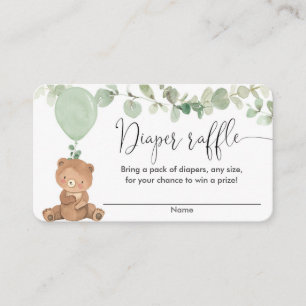Teddy bear greenery baby shower diaper raffle card