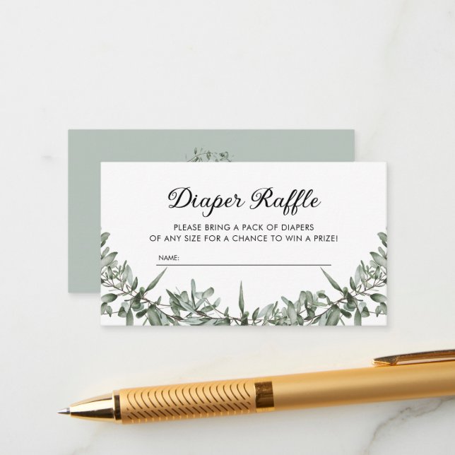 Teddy Bear Greenery Diaper Raffle Enclosure Card (Front/Back In Situ)