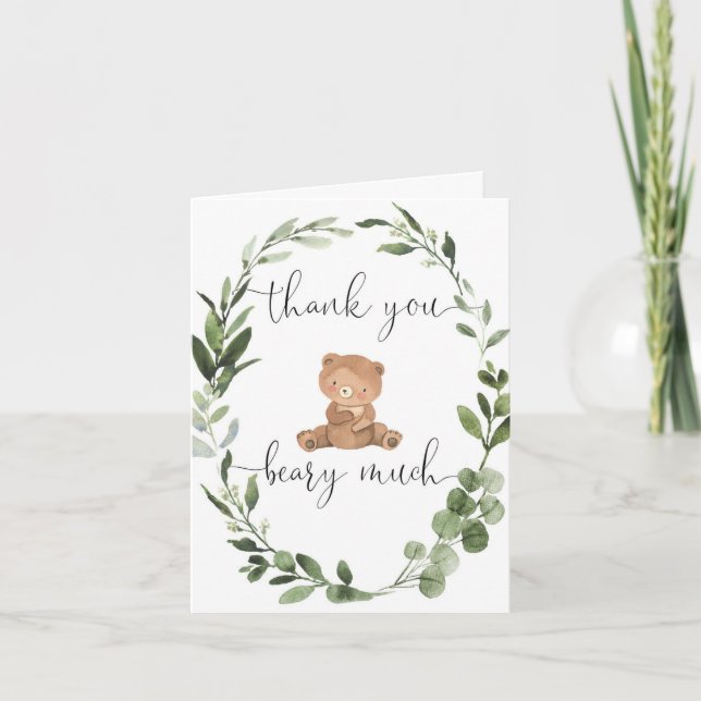 Teddy bear greenery eucalyptus cute thank you card (Front)