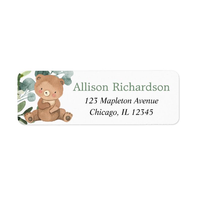 Teddy bear greenery green leaves return address label (Front)
