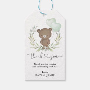 Teddy Bear Greenery Wreath Baby Shower Favours Gift Tags