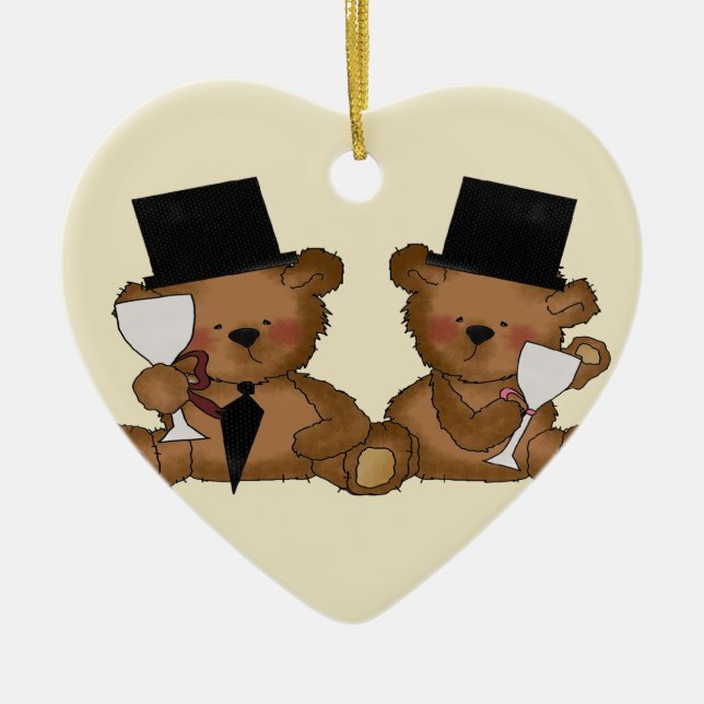 Teddy Bear Grooms Wedding Ceramic Tree Decoration (Front)