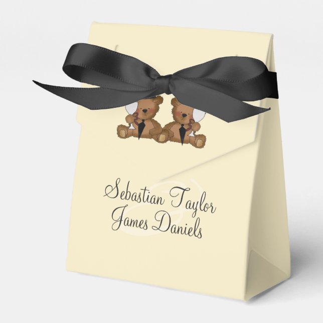 Teddy Bear Grooms Wedding Favour Box (Front Side)