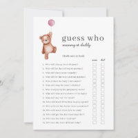 Teddy Bear Guess Who Girl Baby Shower Game