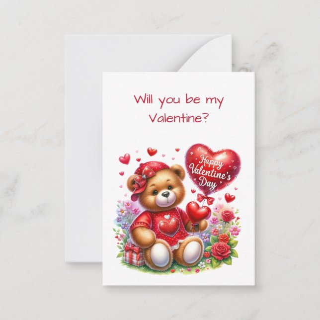 Teddy Bear Happy Valentine's Day Flat Card (Front)