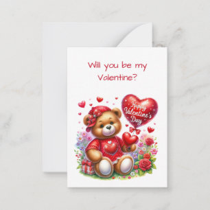 Teddy Bear Happy Valentine's Day Flat Card