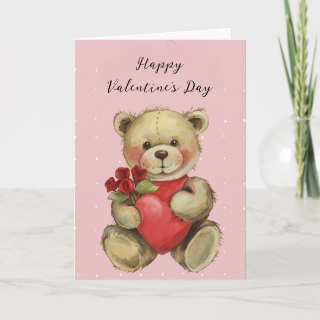 Teddy Bear Happy Valentine's Day Holiday Card (Front)