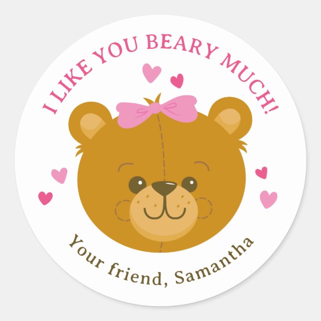 Teddy Bear Happy Valentine's Day Sticker for Girls (Front)
