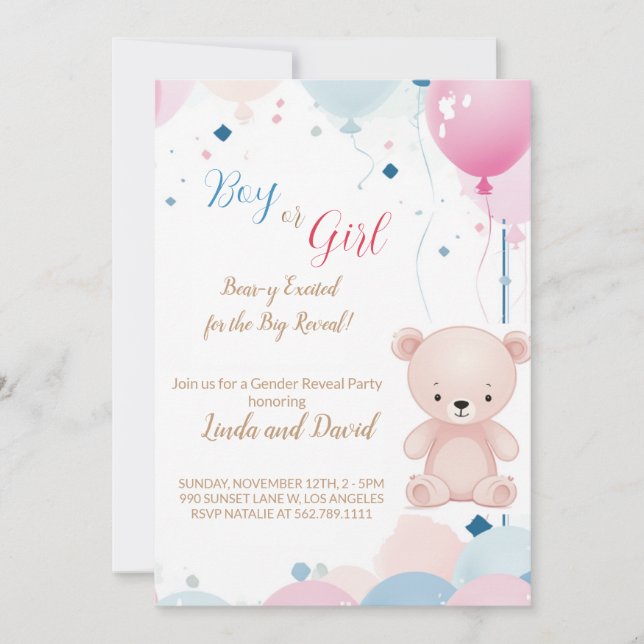 Teddy Bear He or She: Gender Reveal Invitation (Front)