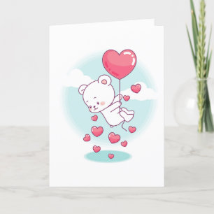 Teddy Bear Heart Balloons Personalised Valentine Holiday Card