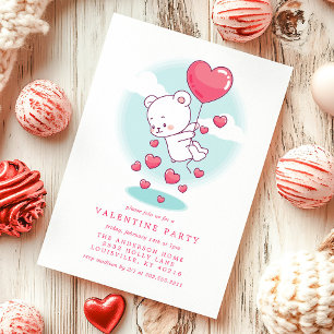 Teddy Bear Heart Balloons Valentine Party Invitation