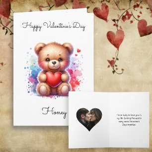 Teddy Bear & Heart Personalized Photo Valentine's Card