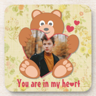 Teddy bear heart valentine's day vintage floral  coaster