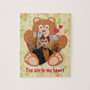 Teddy bear heart valentine's day vintage floral   jigsaw puzzle
