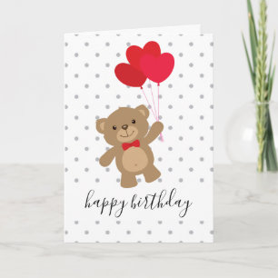 Teddy Bear Hearts Balloon Personalized Custom Baby Card
