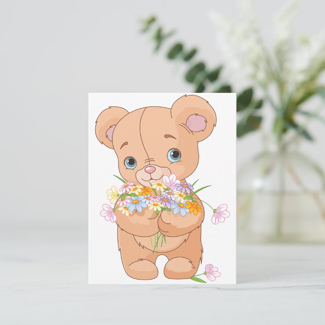 Teddy Bear Holding A Bouquet Invitations (Creator Uploaded)