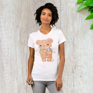 Teddy Bear Holding A Bouquet Womens T-Shirt