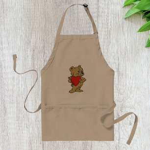 Teddy Bear Holding A Red Heart Apron