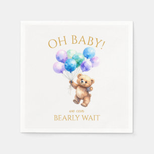 Teddy Bear holding balloons floating up Napkin