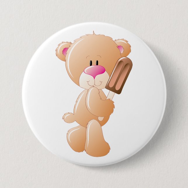 Teddy Bear Holding Chocolate Ice Cream Popsicle 7.5 Cm Round Badge (Front)