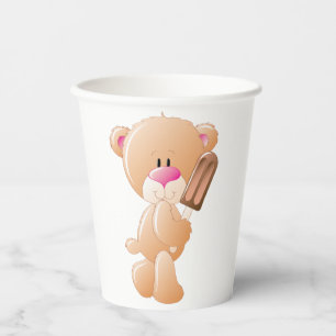 Teddy Bear Holding Chocolate Ice Cream Popsicle Paper Cups