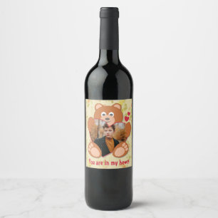 Teddy Bear Holding Heart Photo Valentine's Day Wine Label