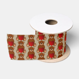 Teddy bear holding heart Satin Ribbon