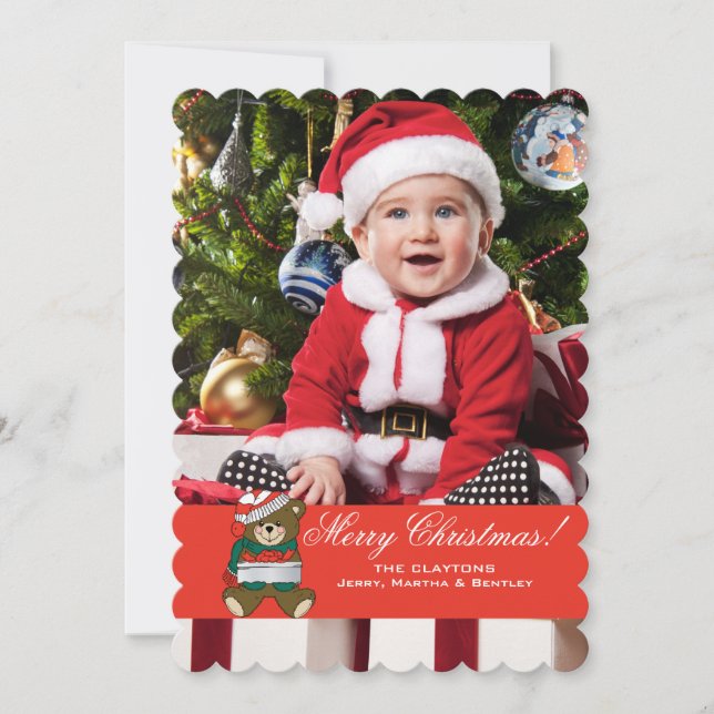Teddy Bear Holiday Photo Card (Front)