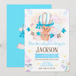Teddy Bear Hot Air Balloon 1st Birthday Invitation