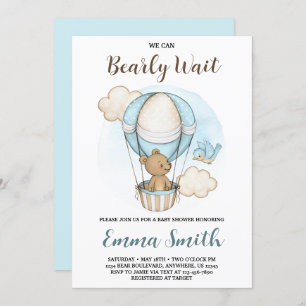 Teddy Bear Hot Air Balloon Baby Shower Invitation