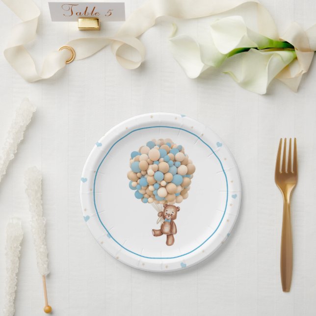 Teddy Bear Hot Air Balloon Baby Shower Plate (Wedding)