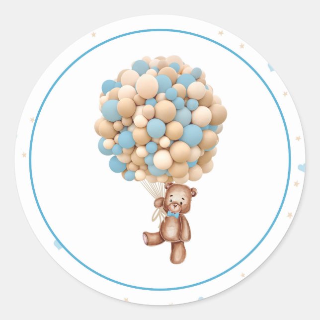 Teddy Bear Hot Air Balloon Baby Shower Sticker (Front)