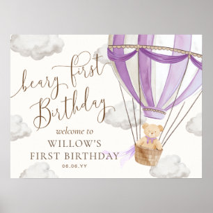 Teddy Bear Hot Air Balloon Beary First Birthday Poster
