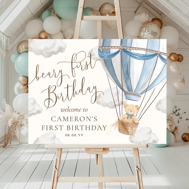 Teddy Bear Hot Air Balloon Beary First Birthday Poster (Creator Uploaded)