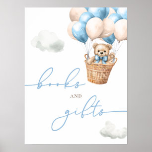 Teddy Bear Hot Air Balloon Blue Books And Gifts Poster