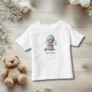Teddy Bear Hot Air Balloon Blue Boy Personalised Toddler T-Shirt