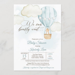Teddy Bear Hot Air Balloon Boy Baby Shower Invitation