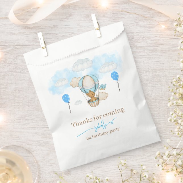 Teddy Bear Hot Air Balloon girl birthday Thank you Favour Bag (Clipped)