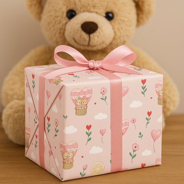Teddy bear hot air balloon Valentine's Day Wrapping Paper (Creator Uploaded)