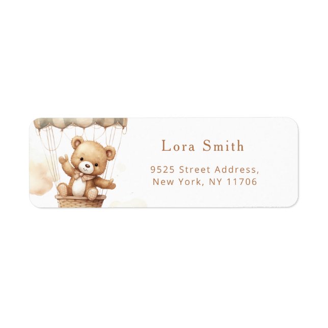 Teddy bear hot air ballooon return Address Label (Front)
