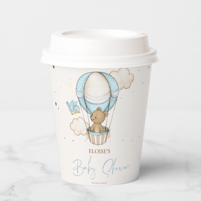 Teddy Bear Hot Balloon Bearly Wait Baby Shower Paper Cups (Front)